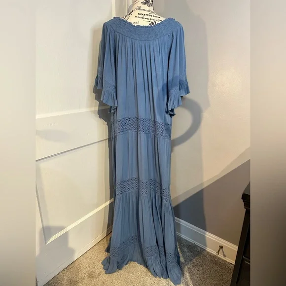 NWOT Free People Dream On Maxi Dress Coastal Blue Embroidered Lace Detail Sz Sm - Picture 7 of 16
